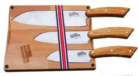 3 Santoku knives   chopping board