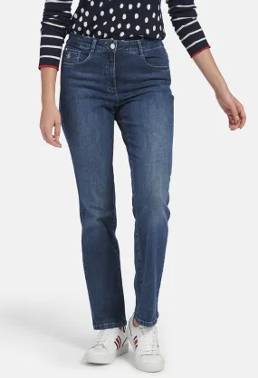 5-POCKET JEANS "NORMA" WITH METAL APPLICATIONS IN BLUE DENIM