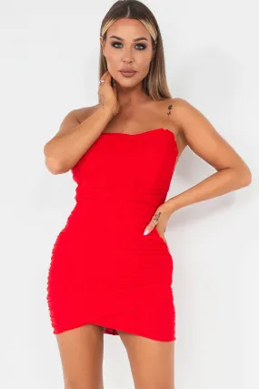 Alison Red Mesh Bandeau Dress