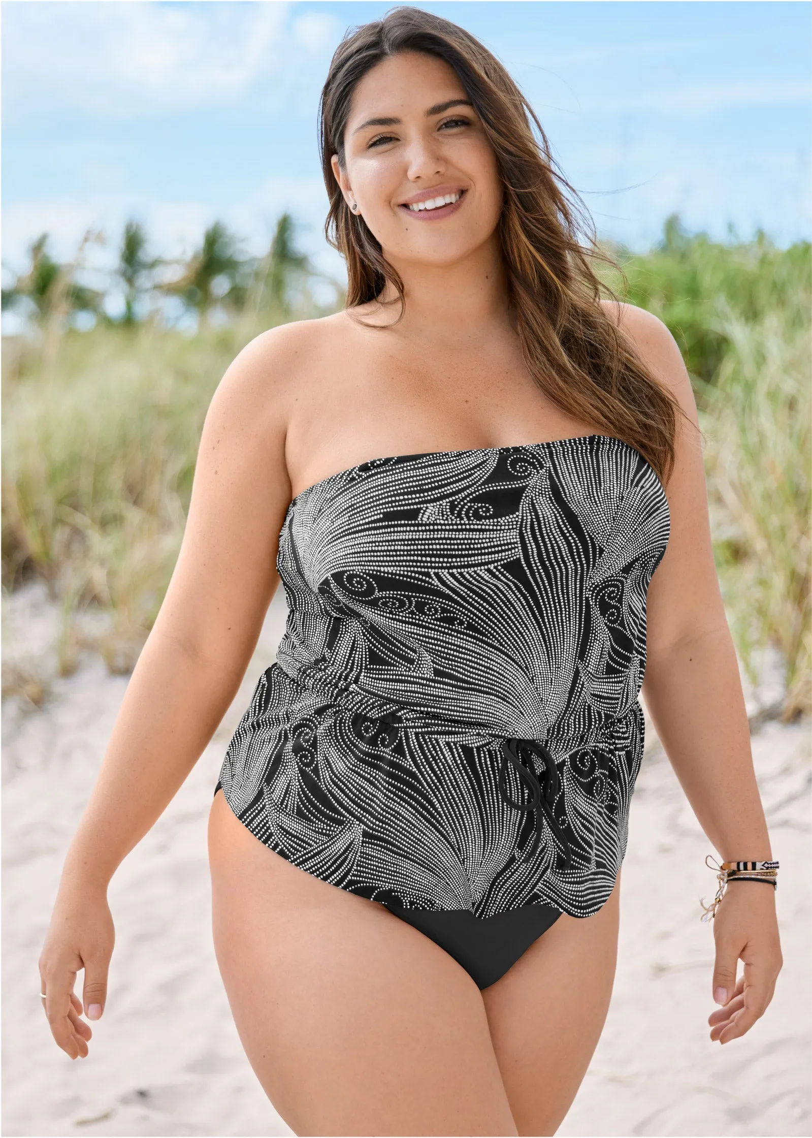 Bandeau Tie Blouson Tankini Top - Glamour Girl