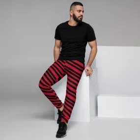 Black Red Stripes Men's Joggers, Diagonally Striped Men's Sweatpants Joggers-Made in USA/EU/MX