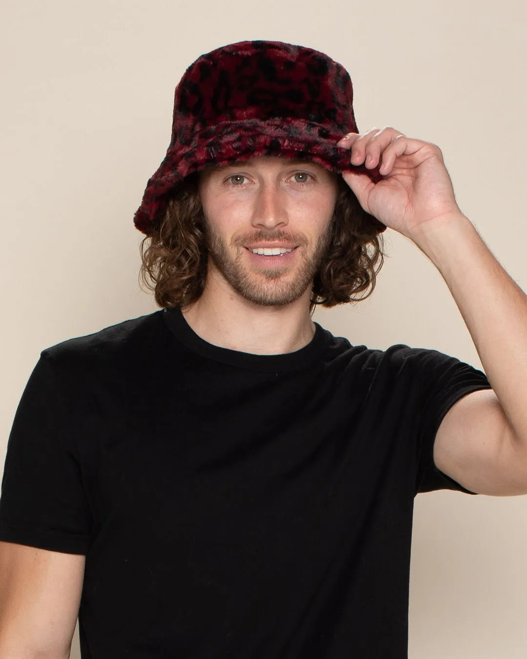 Burgundy Leopard ULTRA SOFT Faux Fur Bucket Hat | Men's