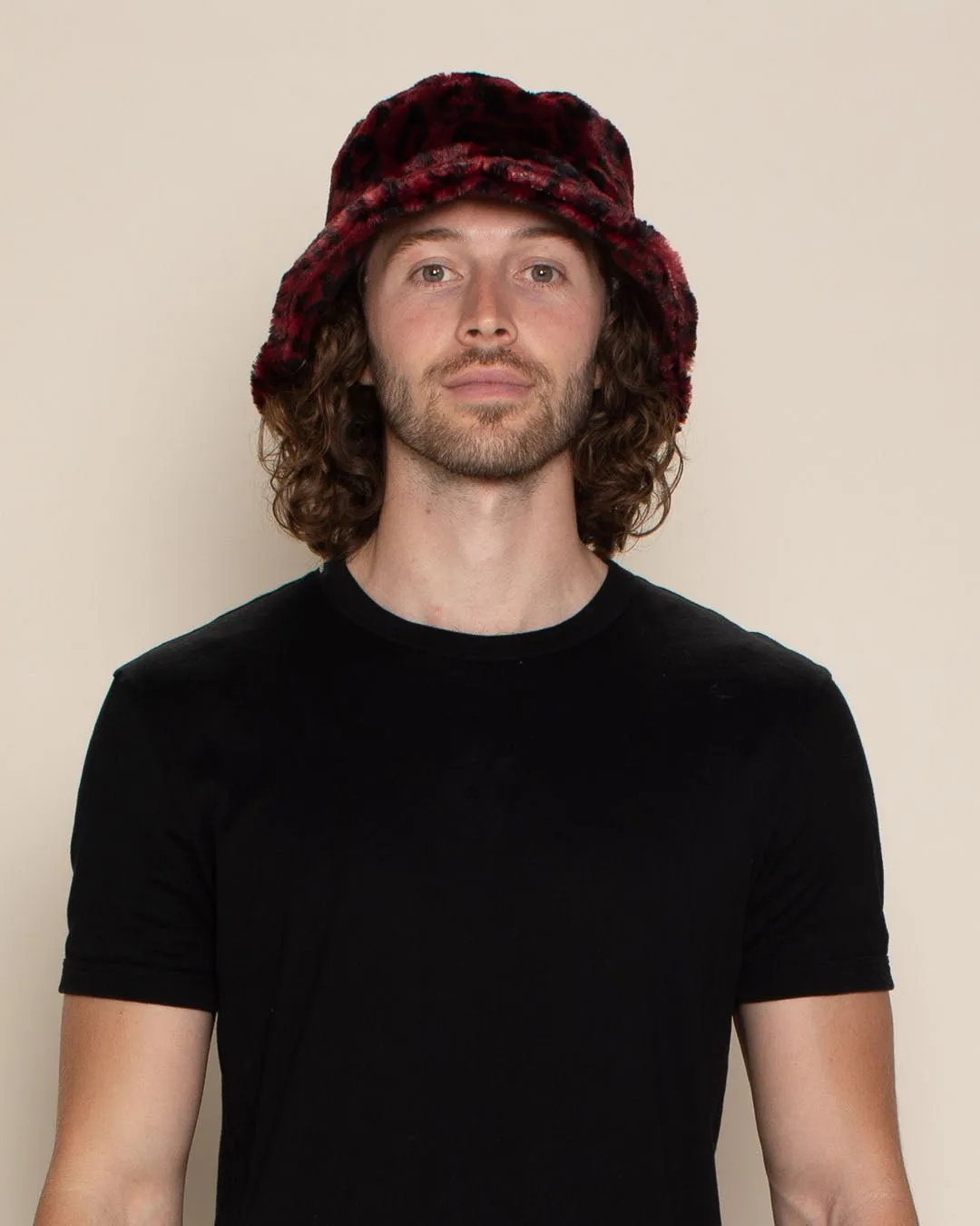 Burgundy Leopard ULTRA SOFT Faux Fur Bucket Hat | Men's