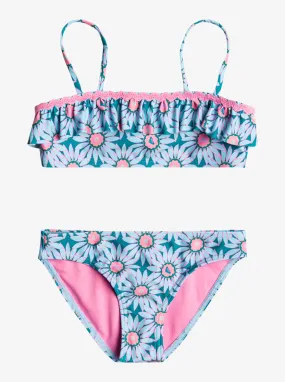 Girls 2-7 Bold Florals Two Piece Bandeau Bikini Set - Crystal Teal Sol Flower