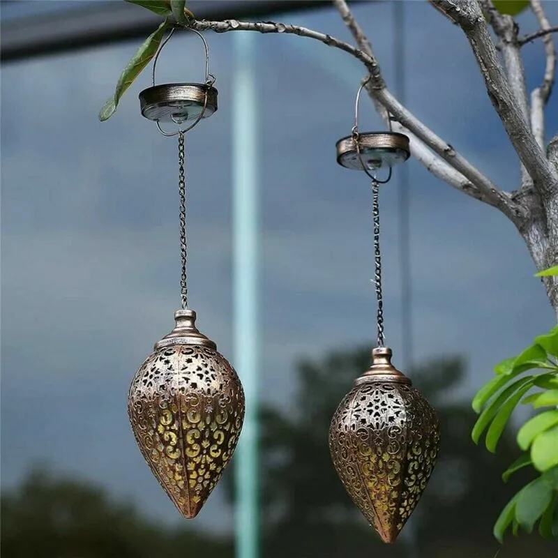 GoodVybe™ Solar LED 'Hanging Lantern' Light: Outdoor Metal Art, Garden Lamp Decor