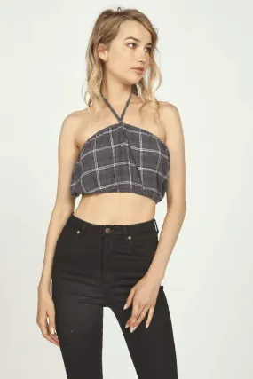 Grey Plaid Flannel Halter Bandeau