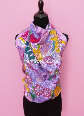 Hermes "Cache-cache Fleuri" Mauve Twill Silk 90 cm Scarf