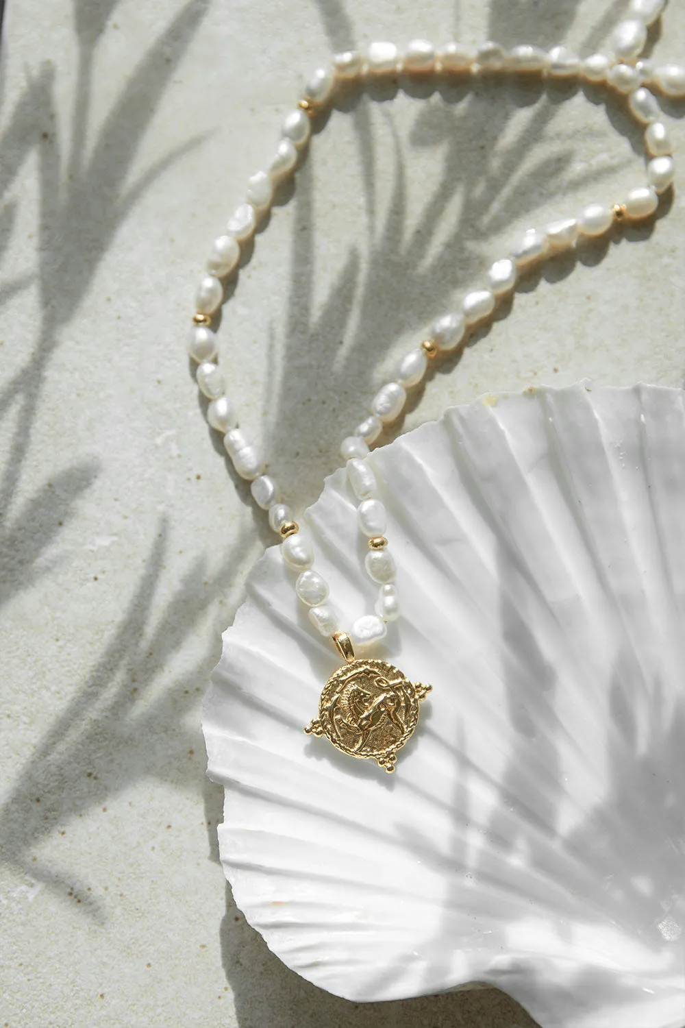 Pearl Coin Necklace 14K Gold Plated