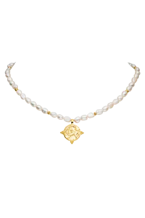 Pearl Coin Necklace 14K Gold Plated