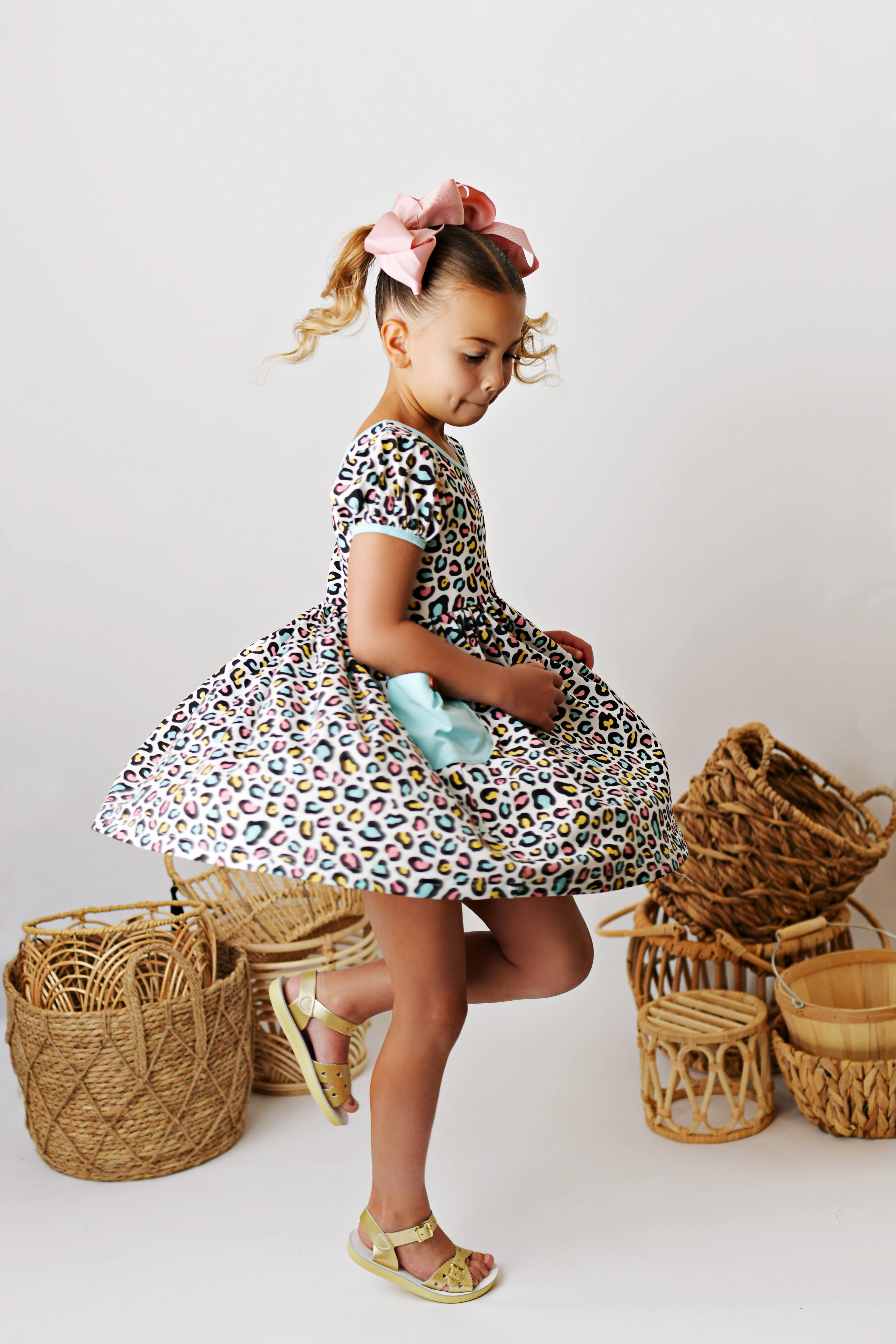 Swoon Baby Clothing Rainbow Leopard Peony Bow Dress