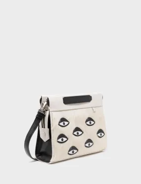 Vali Crossbody Small Cream Leather Bag - Eyes Applique Adjustable Handle